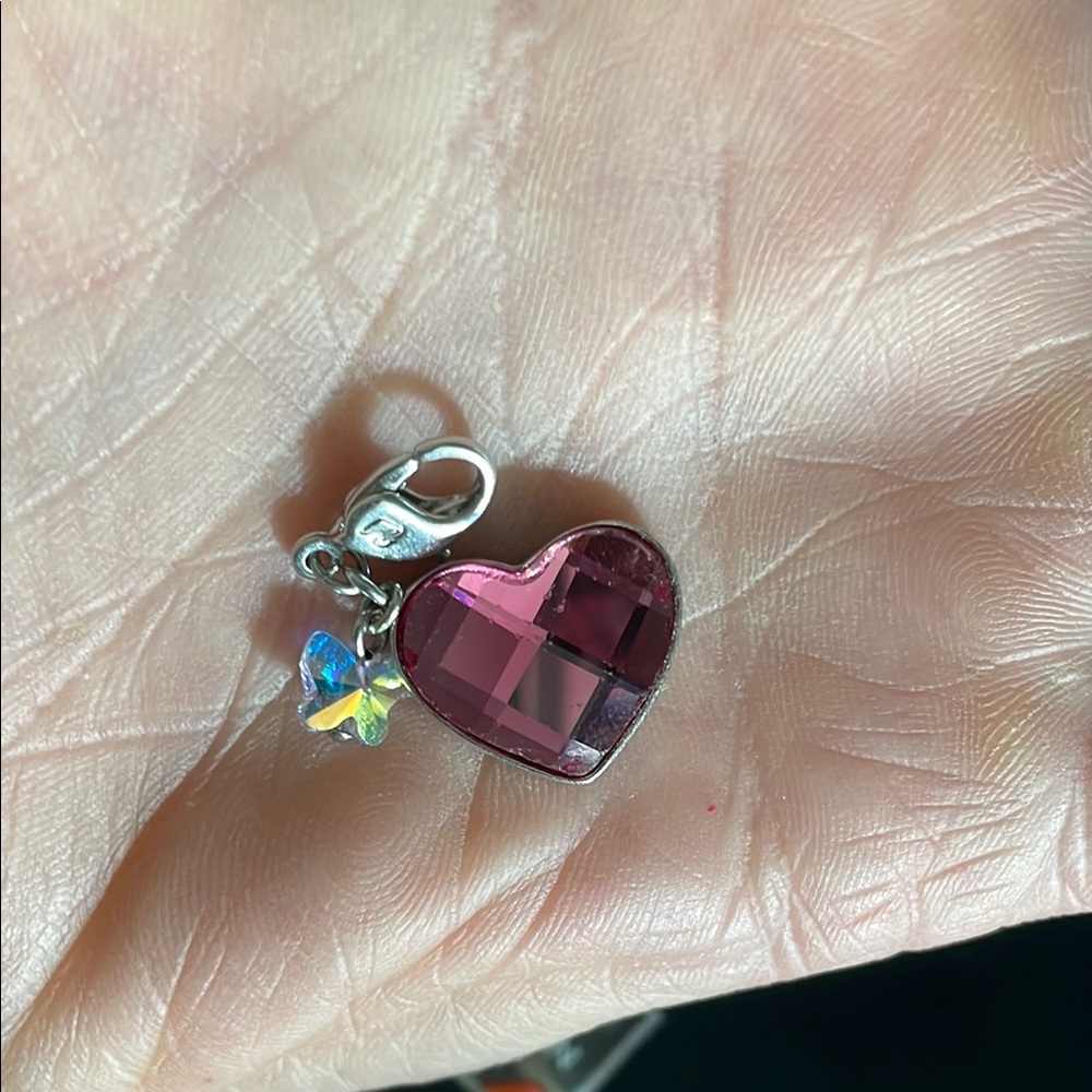 Swavorski pink crystal Heart with Crystal butterfly Charm
